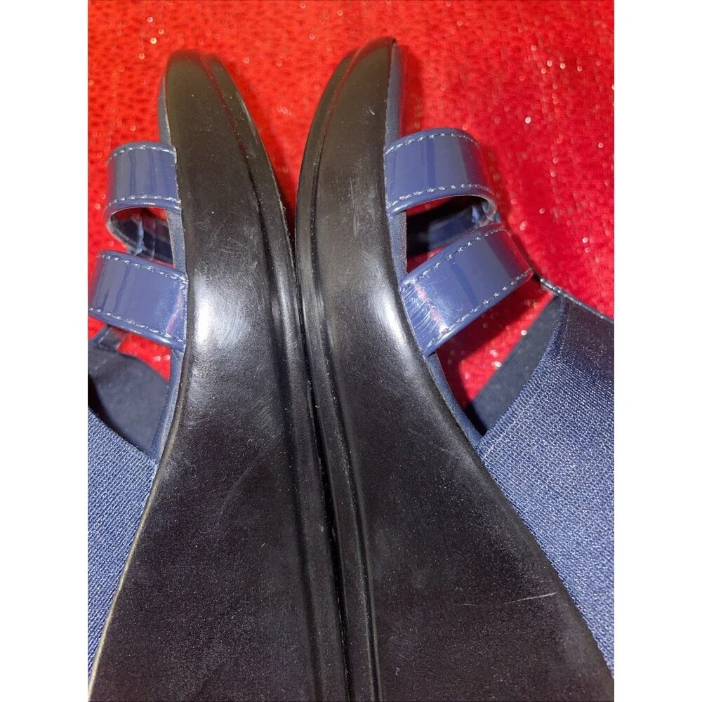 Italian Shoemakers Wedge Sandals Navy Blue Stretch Elastic Straps Italy 7 M